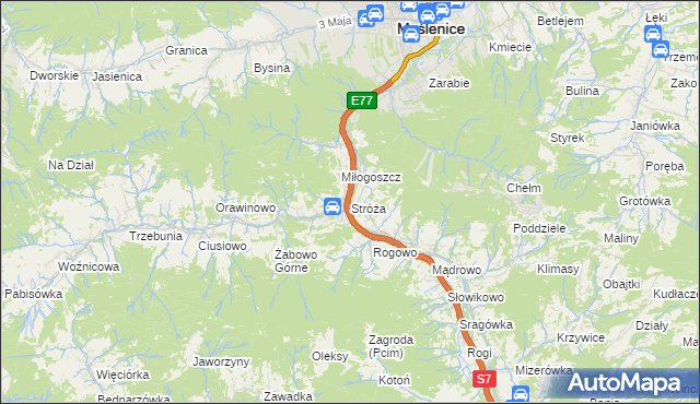 mapa Stróża gmina Pcim, Stróża gmina Pcim na mapie Targeo