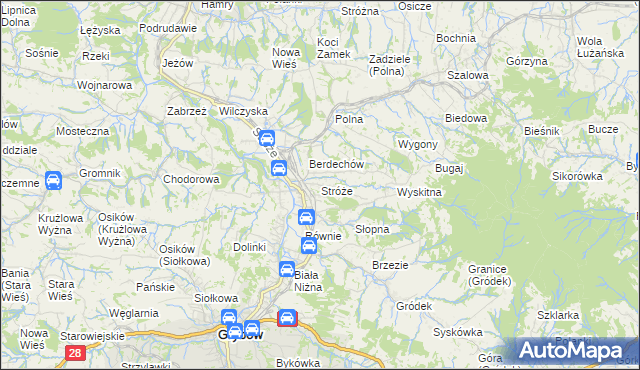 mapa Stróże gmina Grybów, Stróże gmina Grybów na mapie Targeo