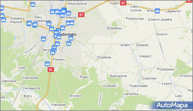 mapa Strzałków gmina Radomsko, Strzałków gmina Radomsko na mapie Targeo
