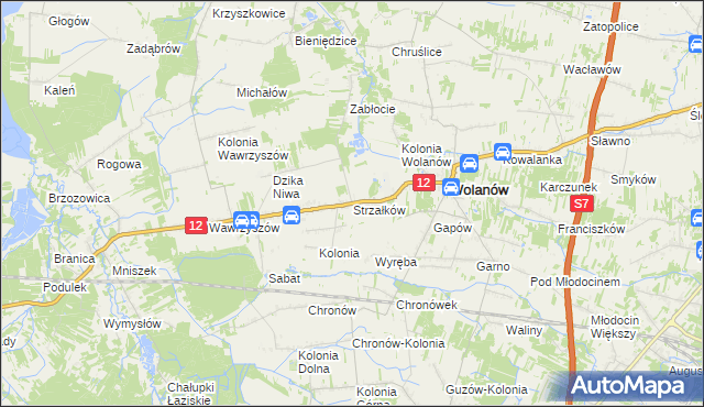 mapa Strzałków gmina Wolanów, Strzałków gmina Wolanów na mapie Targeo