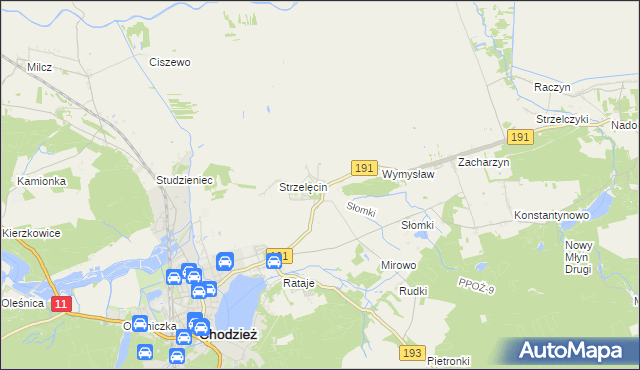 mapa Strzelce gmina Chodzież, Strzelce gmina Chodzież na mapie Targeo
