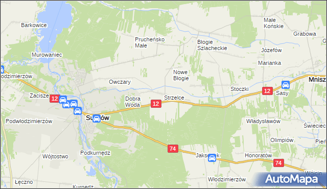 mapa Strzelce gmina Mniszków, Strzelce gmina Mniszków na mapie Targeo