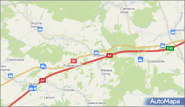 mapa Strzelno gmina Pieńsk, Strzelno gmina Pieńsk na mapie Targeo