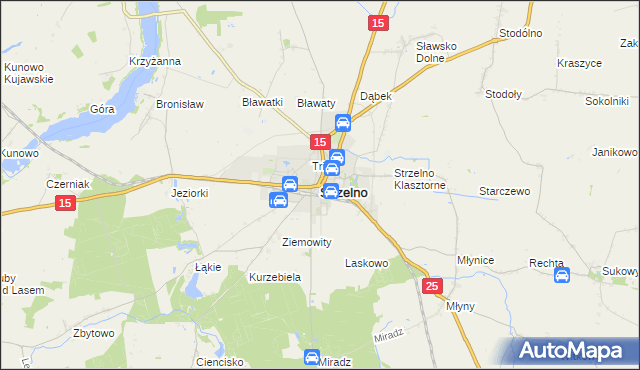 mapa Strzelno powiat mogileński, Strzelno powiat mogileński na mapie Targeo