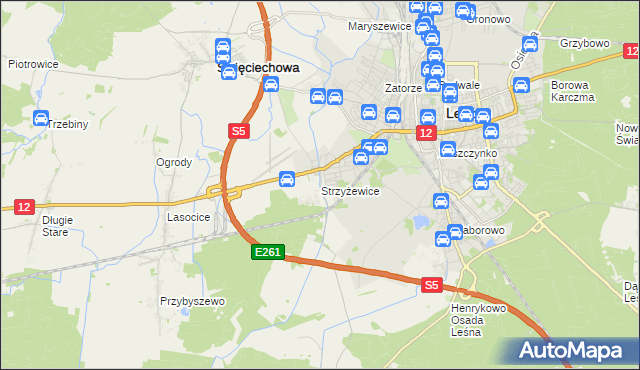 mapa Strzyżewice gmina Święciechowa, Strzyżewice gmina Święciechowa na mapie Targeo