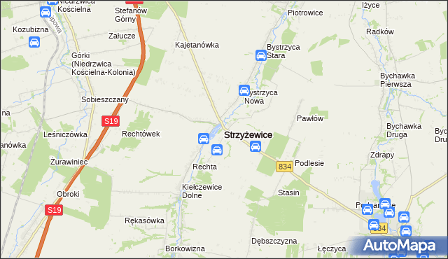 mapa Strzyżewice powiat lubelski, Strzyżewice powiat lubelski na mapie Targeo
