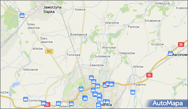 mapa Sulisławice gmina Świdnica, Sulisławice gmina Świdnica na mapie Targeo