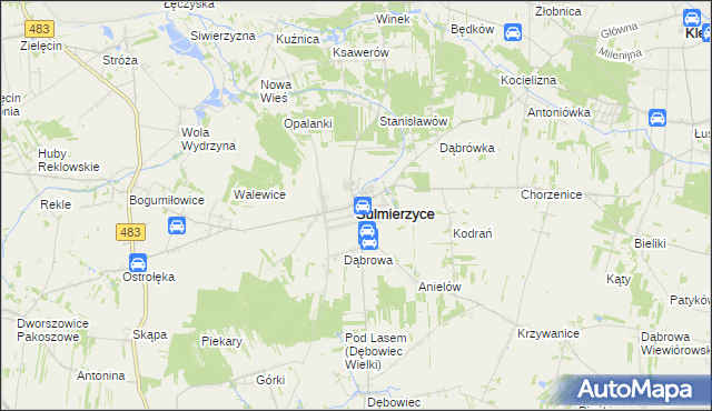 mapa Sulmierzyce powiat pajęczański, Sulmierzyce powiat pajęczański na mapie Targeo