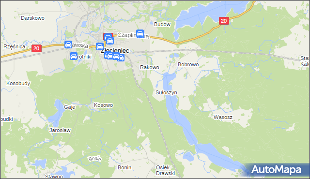 mapa Sułoszyn gmina Złocieniec, Sułoszyn gmina Złocieniec na mapie Targeo