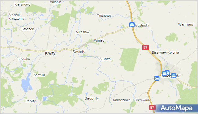 mapa Sułowo gmina Bisztynek, Sułowo gmina Bisztynek na mapie Targeo