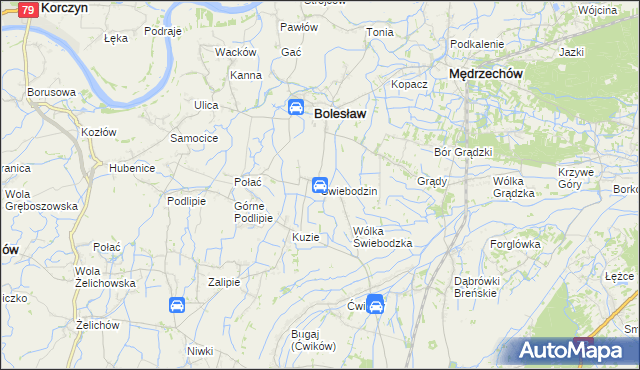mapa Świebodzin gmina Bolesław, Świebodzin gmina Bolesław na mapie Targeo