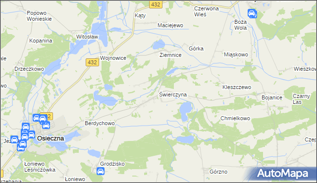 mapa Świerczyna gmina Osieczna, Świerczyna gmina Osieczna na mapie Targeo