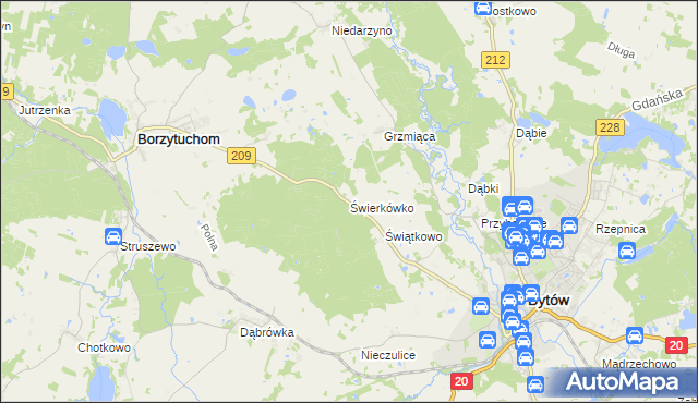 mapa Świerkówko gmina Bytów, Świerkówko gmina Bytów na mapie Targeo