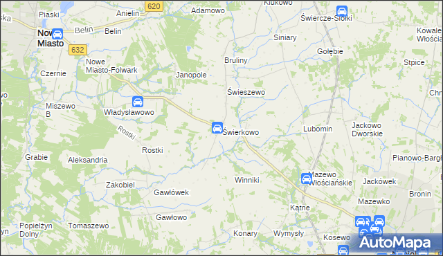 mapa Świerkowo gmina Świercze, Świerkowo gmina Świercze na mapie Targeo