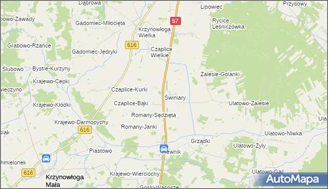 mapa Świniary gmina Krzynowłoga Mała, Świniary gmina Krzynowłoga Mała na mapie Targeo