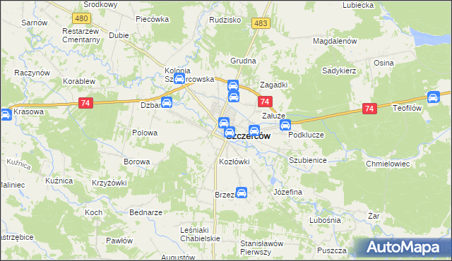 mapa Szczerców, Szczerców na mapie Targeo