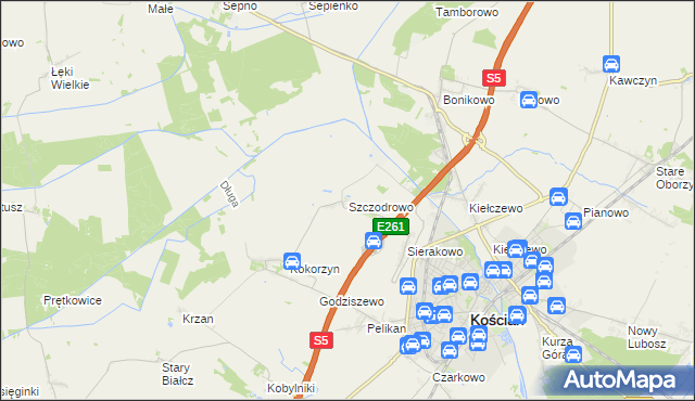 mapa Szczodrowo gmina Kościan, Szczodrowo gmina Kościan na mapie Targeo