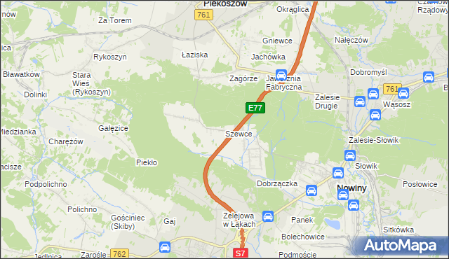 mapa Szewce gmina Sitkówka-Nowiny, Szewce gmina Sitkówka-Nowiny na mapie Targeo