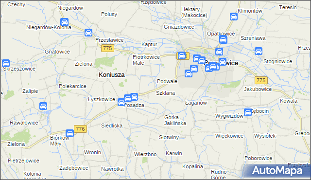 mapa Szklana gmina Proszowice, Szklana gmina Proszowice na mapie Targeo