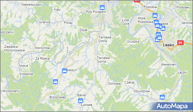 mapa Tarnawa Górna gmina Zagórz, Tarnawa Górna gmina Zagórz na mapie Targeo