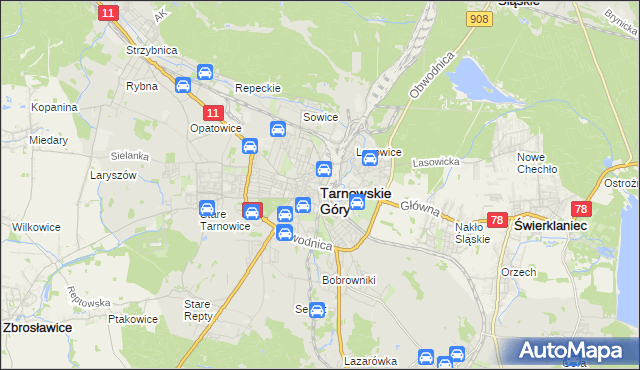 mapa Tarnowskie Góry, Tarnowskie Góry na mapie Targeo