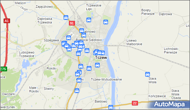 mapa Tczew, Tczew na mapie Targeo