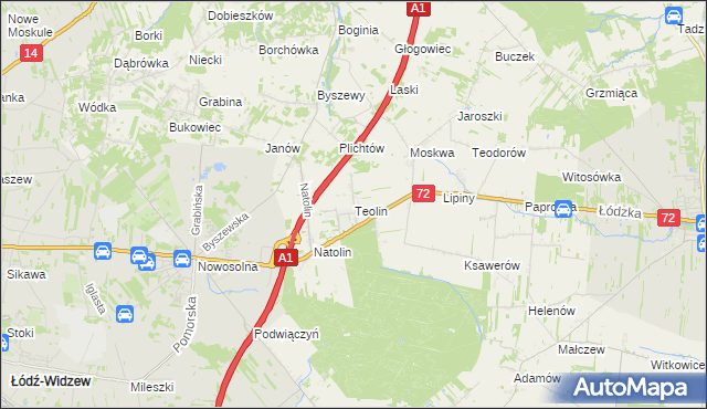 mapa Teolin gmina Nowosolna, Teolin gmina Nowosolna na mapie Targeo