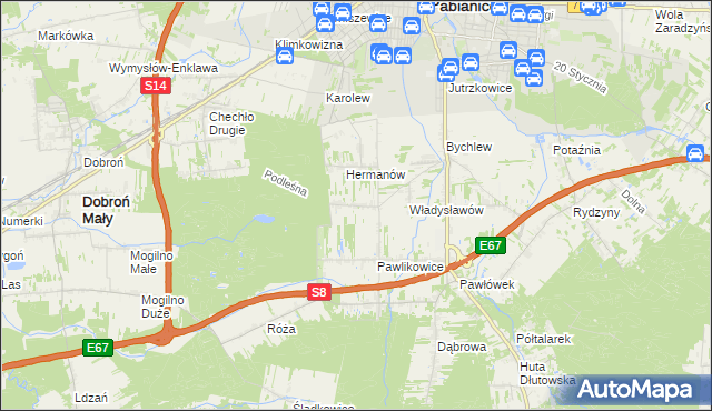 mapa Terenin gmina Pabianice, Terenin gmina Pabianice na mapie Targeo