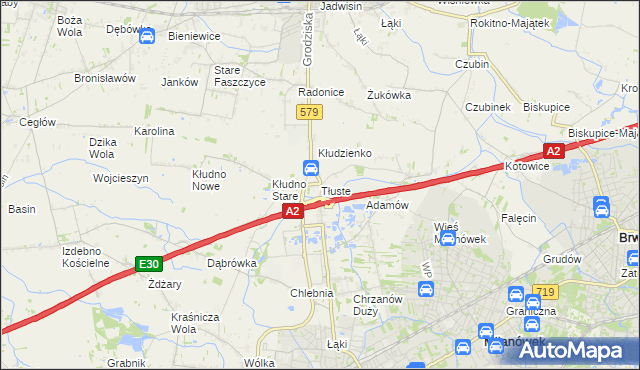 mapa Tłuste gmina Grodzisk Mazowiecki, Tłuste gmina Grodzisk Mazowiecki na mapie Targeo