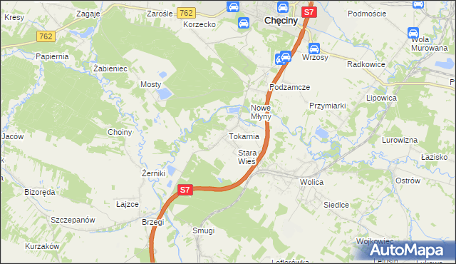 mapa Tokarnia gmina Chęciny, Tokarnia gmina Chęciny na mapie Targeo