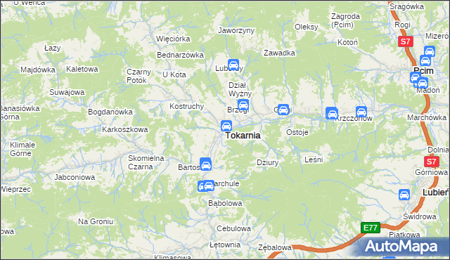 mapa Tokarnia powiat myślenicki, Tokarnia powiat myślenicki na mapie Targeo