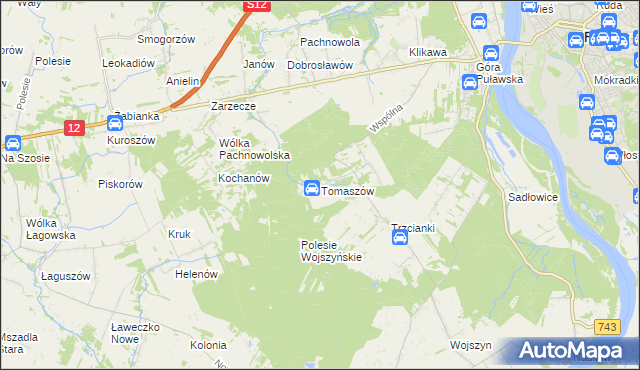 mapa Tomaszów gmina Puławy, Tomaszów gmina Puławy na mapie Targeo