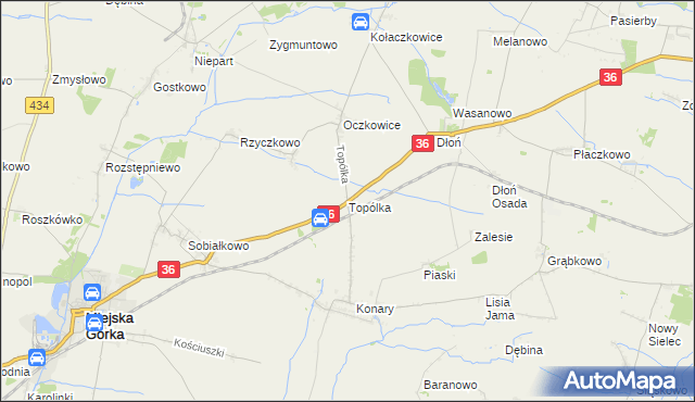 mapa Topólka gmina Miejska Górka, Topólka gmina Miejska Górka na mapie Targeo