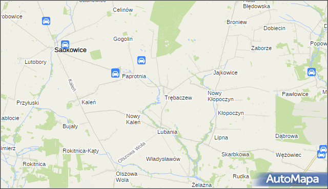 mapa Trębaczew gmina Sadkowice, Trębaczew gmina Sadkowice na mapie Targeo