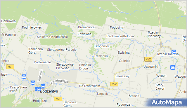 mapa Trzcianka gmina Bodzentyn, Trzcianka gmina Bodzentyn na mapie Targeo