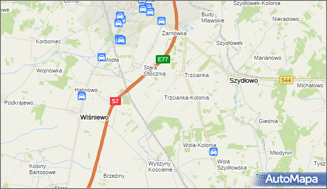mapa Trzcianka-Kolonia gmina Szydłowo, Trzcianka-Kolonia gmina Szydłowo na mapie Targeo