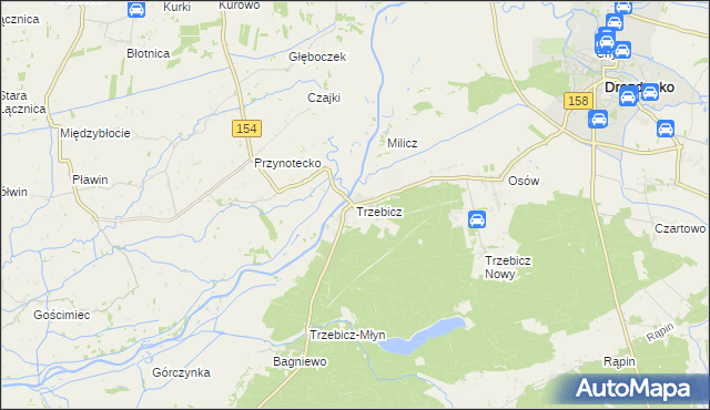 mapa Trzebicz gmina Drezdenko, Trzebicz gmina Drezdenko na mapie Targeo