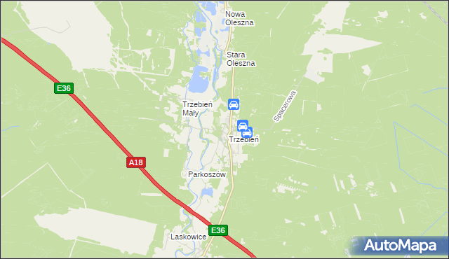 mapa Trzebień gmina Bolesławiec, Trzebień gmina Bolesławiec na mapie Targeo