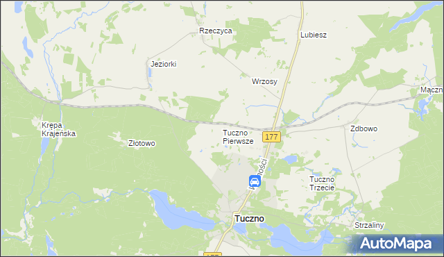 mapa Tuczno Pierwsze, Tuczno Pierwsze na mapie Targeo