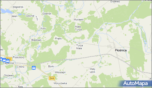 mapa Turza Mała gmina Płośnica, Turza Mała gmina Płośnica na mapie Targeo