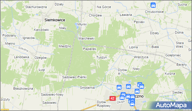 mapa Tuszyn gmina Pajęczno, Tuszyn gmina Pajęczno na mapie Targeo