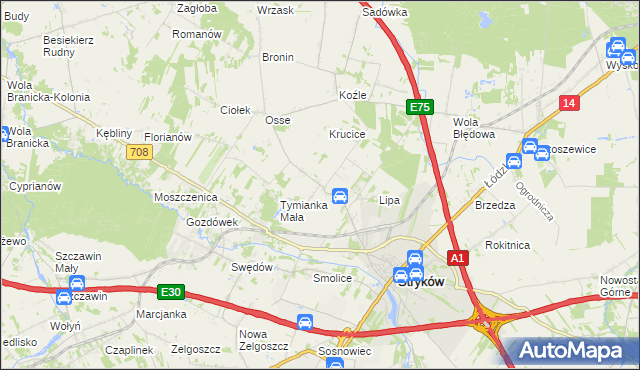 mapa Tymianka gmina Stryków, Tymianka gmina Stryków na mapie Targeo
