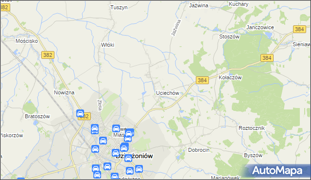 mapa Uciechów gmina Dzierżoniów, Uciechów gmina Dzierżoniów na mapie Targeo
