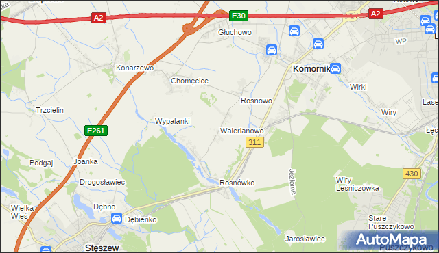 mapa Walerianowo gmina Komorniki, Walerianowo gmina Komorniki na mapie Targeo