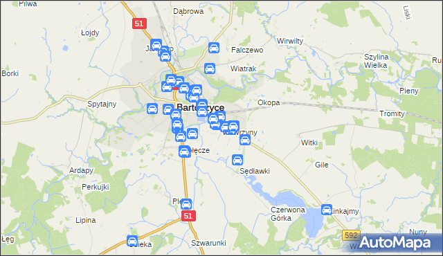 mapa Wawrzyny gmina Bartoszyce, Wawrzyny gmina Bartoszyce na mapie Targeo