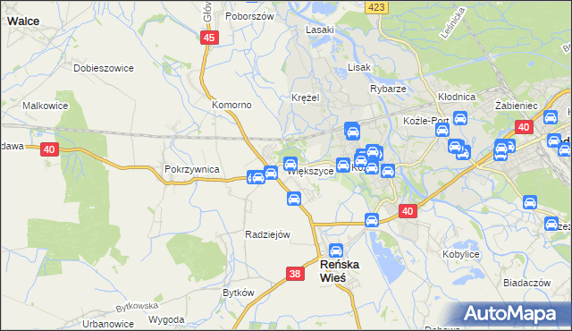 mapa Większyce, Większyce na mapie Targeo