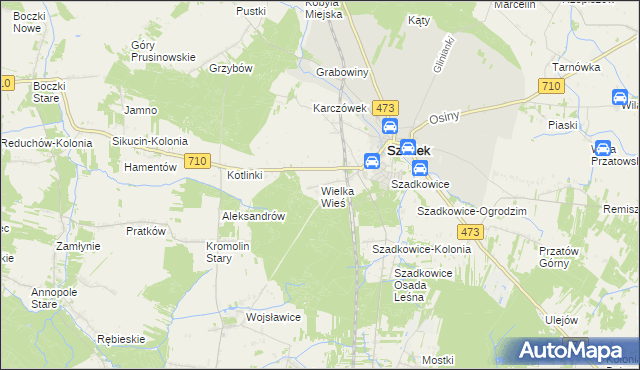 mapa Wielka Wieś gmina Szadek, Wielka Wieś gmina Szadek na mapie Targeo