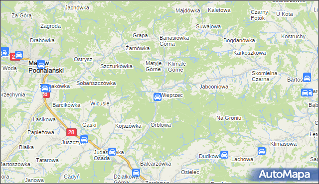 mapa Wieprzec gmina Maków Podhalański, Wieprzec gmina Maków Podhalański na mapie Targeo