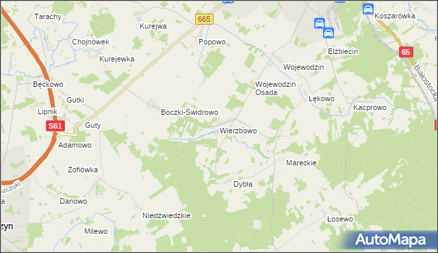 mapa Wierzbowo gmina Grajewo, Wierzbowo gmina Grajewo na mapie Targeo