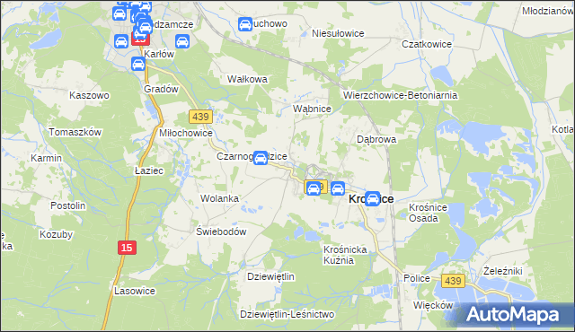 mapa Wierzchowice gmina Krośnice, Wierzchowice gmina Krośnice na mapie Targeo